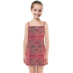 Indian Red Color Geometric Diamonds Kids  Summer Sun Dress by SpinnyChairDesigns