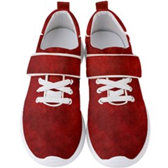 Scarlet Red Velvet Color Faux Texture Men s Velcro Strap Shoes by SpinnyChairDesigns