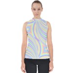 Pastel Color Stripes  Mock Neck Shell Top