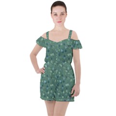 Green Color Polka Dots Pattern Ruffle Cut Out Chiffon Playsuit