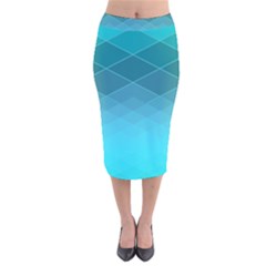 Aqua Blue And Teal Color Diamonds Velvet Midi Pencil Skirt by SpinnyChairDesigns