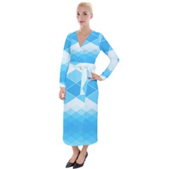 Light Blue And White Color Diamonds Velvet Maxi Wrap Dress by SpinnyChairDesigns