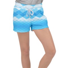 Light Blue And White Color Diamonds Velour Lounge Shorts by SpinnyChairDesigns