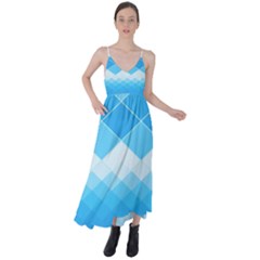 Light Blue And White Color Diamonds Tie Back Maxi Dress by SpinnyChairDesigns