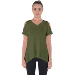 Army Green Solid Color Cut Out Side Drop Tee by SpinnyChairDesigns