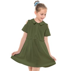 Army Green Solid Color Kids  Short Sleeve Shirt Dress by SpinnyChairDesigns