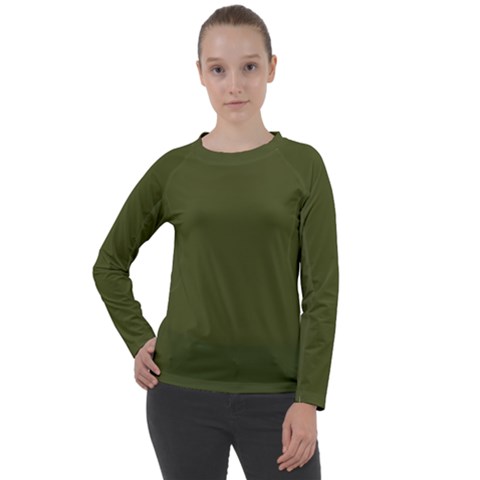 Army Green Solid Color Women s Long Sleeve Raglan Tee by SpinnyChairDesigns