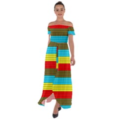 Multicolor With Black Lines Off Shoulder Open Front Chiffon Dress by tmsartbazaar