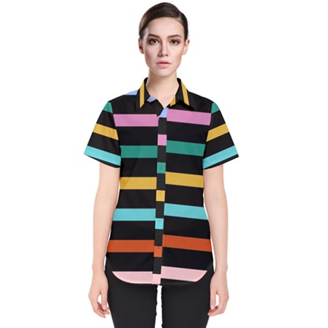 Colorful Mime Black Stripes Women s Short Sleeve Shirt by tmsartbazaar