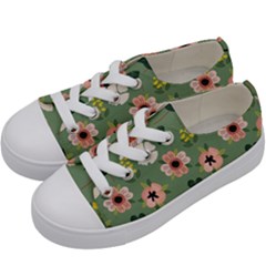 Flower Green Pink Pattern Floral Kids  Low Top Canvas Sneakers by Alisyart