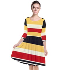 Contrast Yellow With Red Quarter Sleeve Waist Band Dress by tmsartbazaar