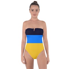 Bright Yellow With Blue Tie Back One Piece Swimsuit by tmsartbazaar