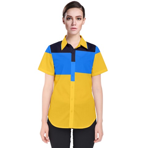 Bright Yellow With Blue Women s Short Sleeve Shirt by tmsartbazaar