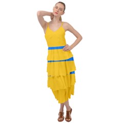 Bright Yellow With Blue Layered Bottom Dress by tmsartbazaar