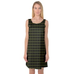 Army Green Black Buffalo Plaid Sleeveless Satin Nightdress by SpinnyChairDesigns