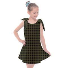 Army Green Black Buffalo Plaid Kids  Tie Up Tunic Dress by SpinnyChairDesigns