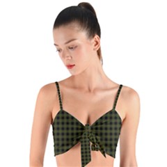 Army Green Black Buffalo Plaid Woven Tie Front Bralet by SpinnyChairDesigns