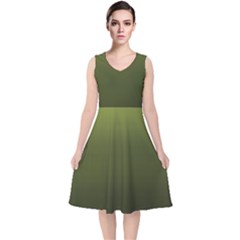 Army Green Gradient Color V-neck Midi Sleeveless Dress  by SpinnyChairDesigns