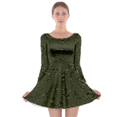 Army Green And Black Stripe Camo Long Sleeve Skater Dress by SpinnyChairDesigns