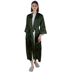 Army Green And Black Stripe Camo Maxi Satin Kimono by SpinnyChairDesigns