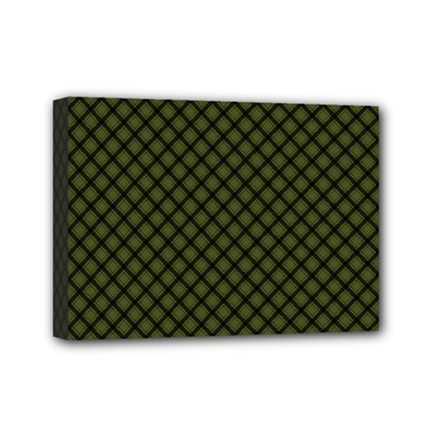 Army Green And Black Plaid Mini Canvas 7  X 5  (stretched) by SpinnyChairDesigns