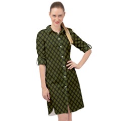 Army Green And Black Plaid Long Sleeve Mini Shirt Dress by SpinnyChairDesigns