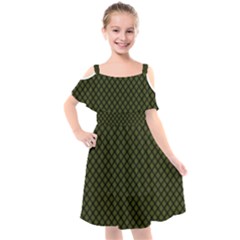 Army Green And Black Plaid Kids  Cut Out Shoulders Chiffon Dress by SpinnyChairDesigns