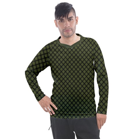 Army Green And Black Plaid Men s Pique Long Sleeve Tee by SpinnyChairDesigns