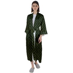 Army Green And Black Plaid Maxi Satin Kimono by SpinnyChairDesigns
