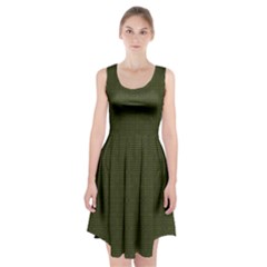 Army Green Color Polka Dots Racerback Midi Dress by SpinnyChairDesigns