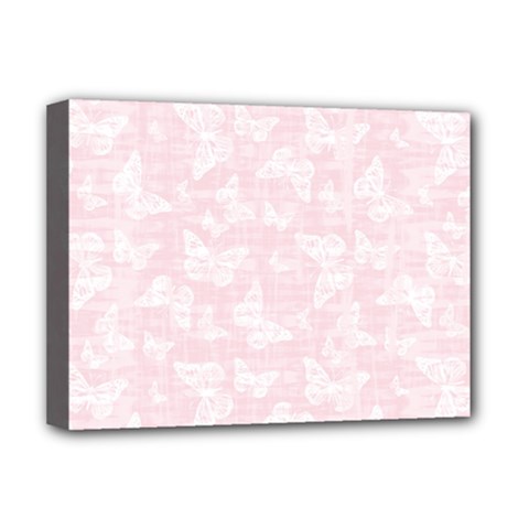 Ballet Pink White Color Butterflies Batik  Deluxe Canvas 16  X 12  (stretched)  by SpinnyChairDesigns