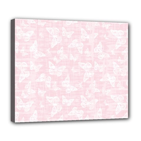 Ballet Pink White Color Butterflies Batik  Deluxe Canvas 24  X 20  (stretched) by SpinnyChairDesigns