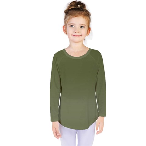 Army Green Color Ombre Kids  Long Sleeve Tee by SpinnyChairDesigns