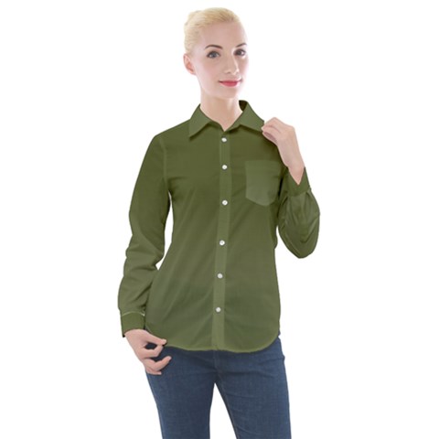 Army Green Color Ombre Women s Long Sleeve Pocket Shirt by SpinnyChairDesigns