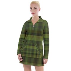 Army Green Color Plaid Women s Long Sleeve Casual Dress by SpinnyChairDesigns