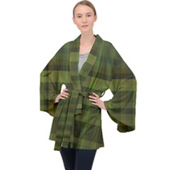 Army Green Color Plaid Long Sleeve Velvet Kimono  by SpinnyChairDesigns