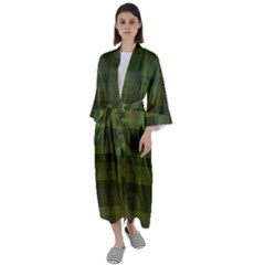 Army Green Color Plaid Maxi Satin Kimono by SpinnyChairDesigns