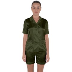 Army Green Color Texture Satin Short Sleeve Pyjamas Set by SpinnyChairDesigns