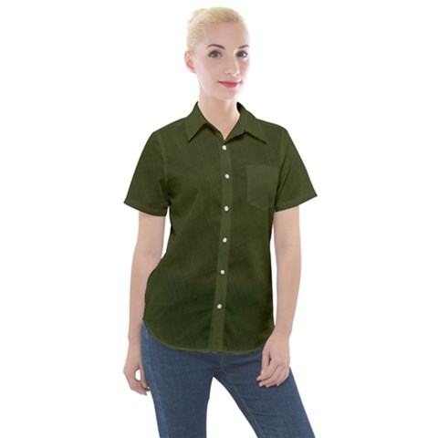 Army Green Color Texture Women s Short Sleeve Pocket Shirt by SpinnyChairDesigns
