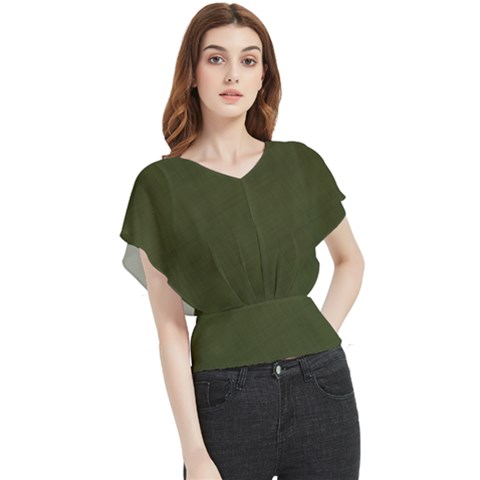 Army Green Color Texture Butterfly Chiffon Blouse by SpinnyChairDesigns
