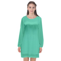 True Biscay Green Solid Color Long Sleeve Chiffon Shift Dress  by SpinnyChairDesigns