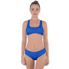 True Cobalt Blue Color Criss Cross Bikini Set by SpinnyChairDesigns