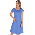 True Cornflower Blue Color Classic Short Sleeve Dress