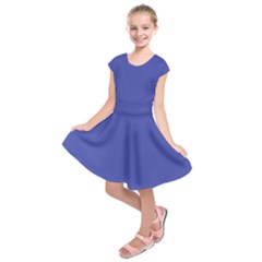 Dark Slate Blue Color Kids  Short Sleeve Dress by SpinnyChairDesigns