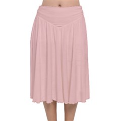 Baby Pink Color Velvet Flared Midi Skirt by SpinnyChairDesigns