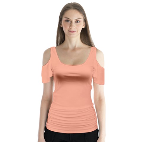 True Peach Color Butterfly Sleeve Cutout Tee  by SpinnyChairDesigns
