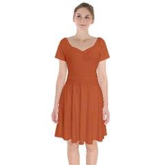 True Rust Color Short Sleeve Bardot Dress by SpinnyChairDesigns