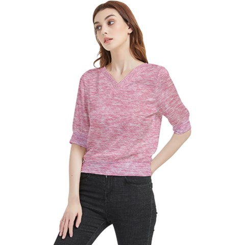 Blush Pink Textured Quarter Sleeve Blouse by SpinnyChairDesigns