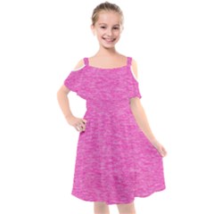 Neon Pink Color Texture Kids  Cut Out Shoulders Chiffon Dress by SpinnyChairDesigns