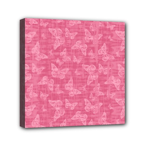 Blush Pink Butterflies Batik Mini Canvas 6  X 6  (stretched) by SpinnyChairDesigns